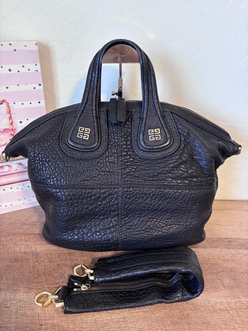 Beautiful Givenchy Black Textured Leather Nightingale